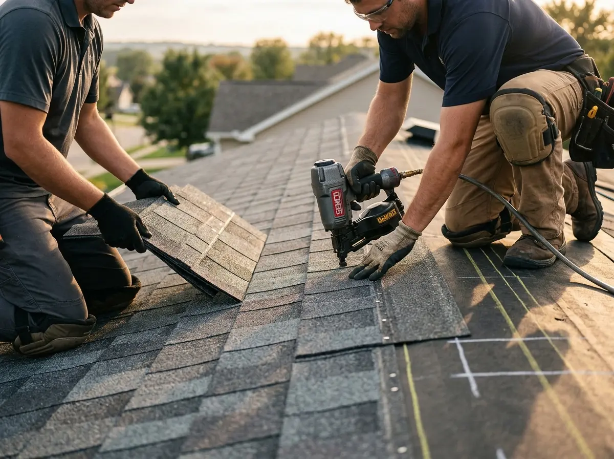 Professional roofer working on a residential roof in Truth or Consequences